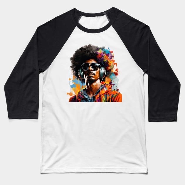 Afro listening music Baseball T-Shirt by Nostic Studio
